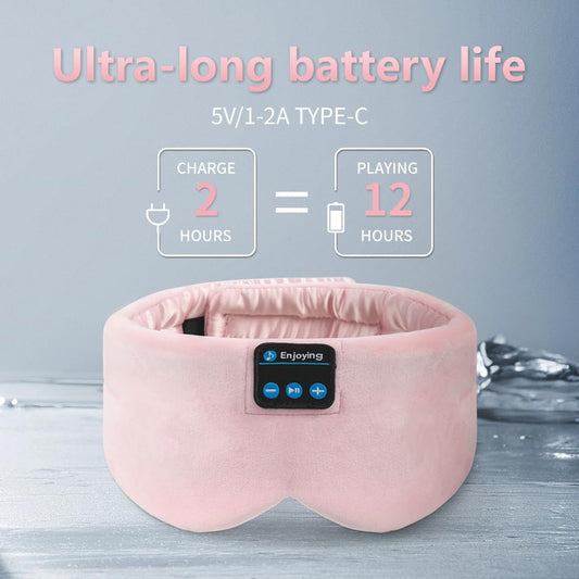 Soft Sleep Eye Mask Bluetooth Headband Wireless Headphones, Adjustable Sleep Mask for Sleeping Meditation Insomnia Night Mask Music Eye Cover for Side Sleepers Airplane Travel, Pink