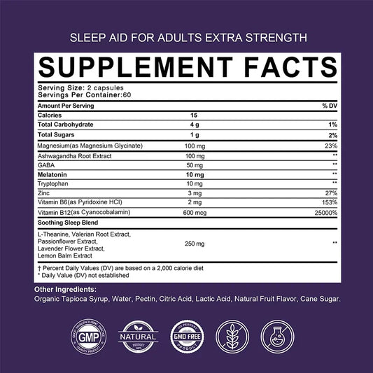 Adult Melatonin Supplement 10 Mg with L-Theanine, Tryptophan, Ashwagandha Supports Circadian Rhythm and Nervous System HealthSup