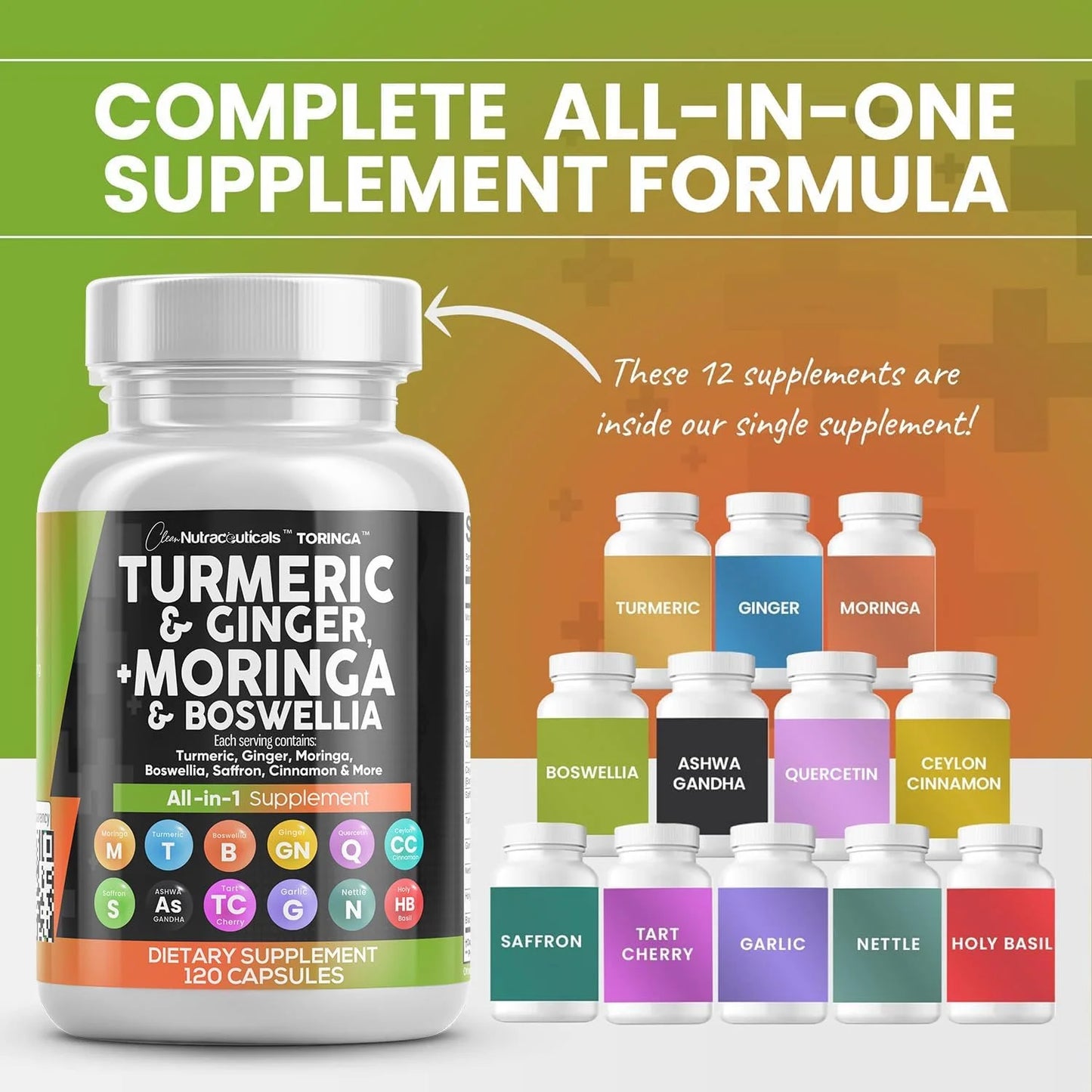 Turmeric Curcumin 30000Mg Ginger 3000Mg Moringa 50000Mg Boswellia 3000Mg Saffron 2000Mg - Joint Support Supplement for Women and Men with Ceylon Cinnamon, Quercetin, Tart Cherry - 120 Caps