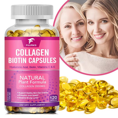 Collagen 2000 mg with Biotin 2500 mcg, 3 g Protein, Hyaluronic Acid, and Vitamin C - Dietary Supplement for Men and Women