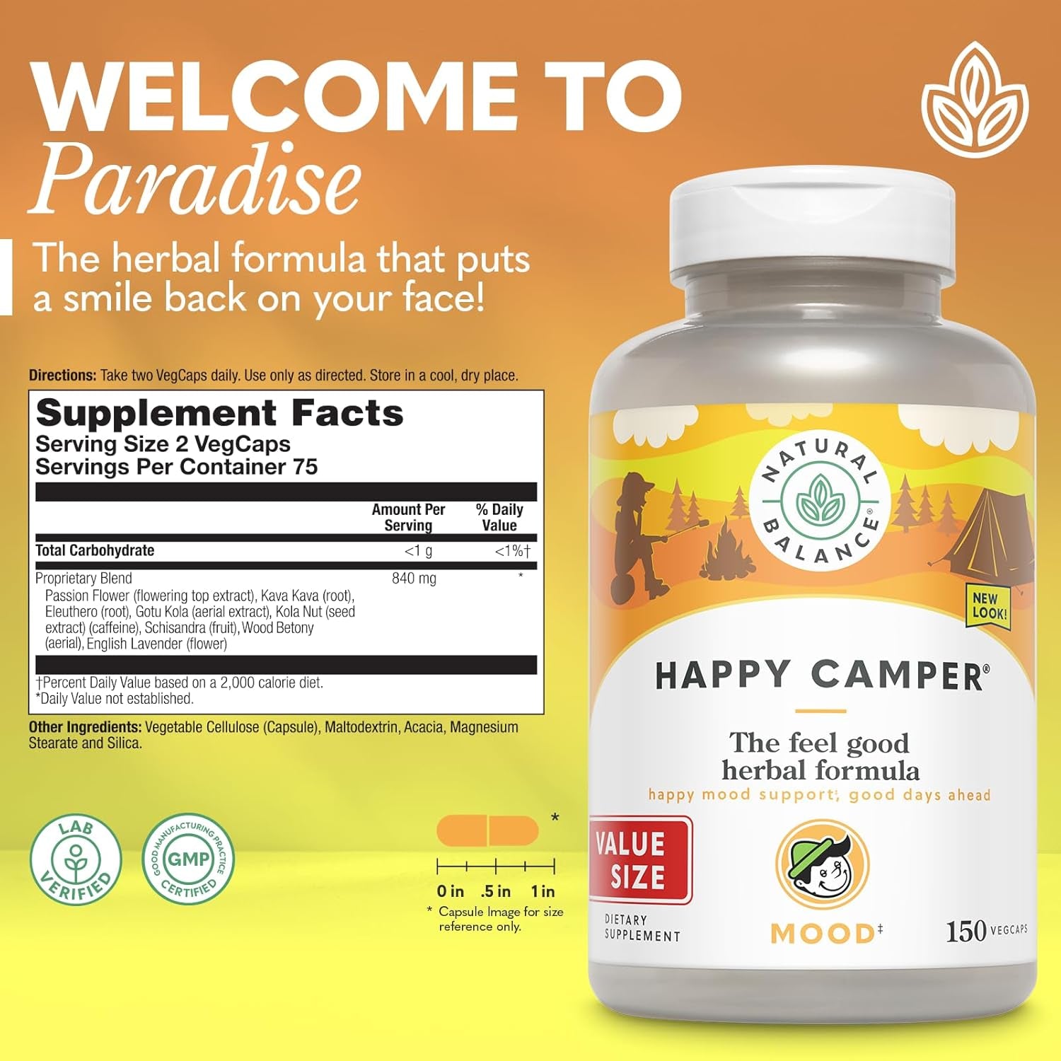 Happy Camper | Feel-Good Mood Support and Relaxation Supplement with Kava Kava (150 Count)