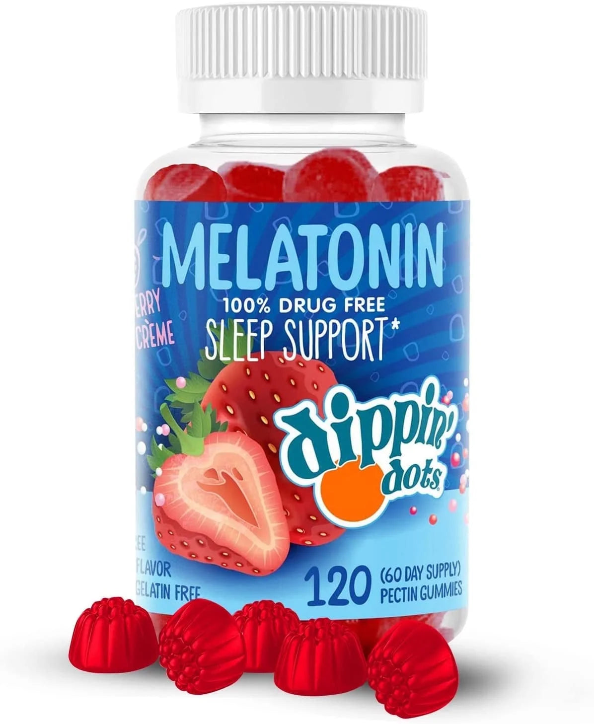 Dippin’ Dots Melatonin Gummies Sleep Supplement Strawberry Sunset Sleeping Gummies for Adults and Kids, 60 Count