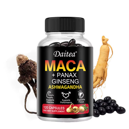 Maca Root Capsules (With Black Maca) + Red Ginseng Extract to Support Energy, Endurance and Performance