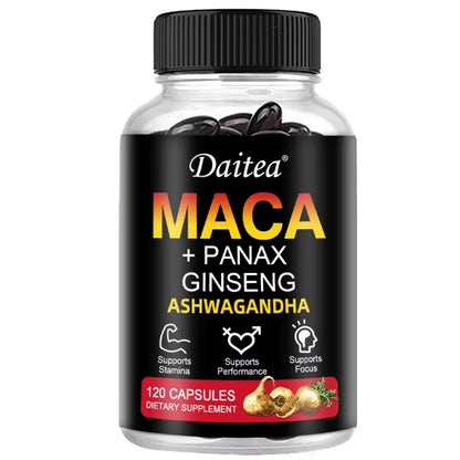 Maca Root Capsules (With Black Maca) + Red Ginseng Extract to Support Energy, Endurance and Performance