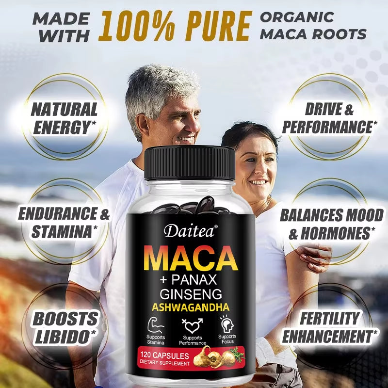 Maca Root Capsules (With Black Maca) + Red Ginseng Extract to Support Energy, Endurance and Performance