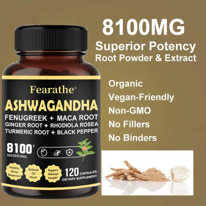 Ashwagandha - 7 in 1 Fenugreek, Maca, Turmeric, Rhodiola Rosea - Natural Sleep, Adrenal, Immune and Energy Support Supplement