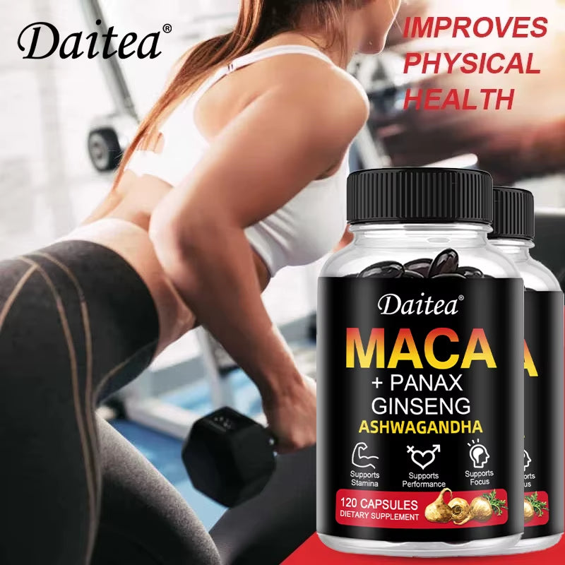 Maca Root Capsules (With Black Maca) + Red Ginseng Extract to Support Energy, Endurance and Performance