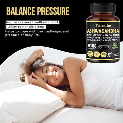 Ashwagandha - 7 in 1 Fenugreek, Maca, Turmeric, Rhodiola Rosea - Natural Sleep, Adrenal, Immune and Energy Support Supplement