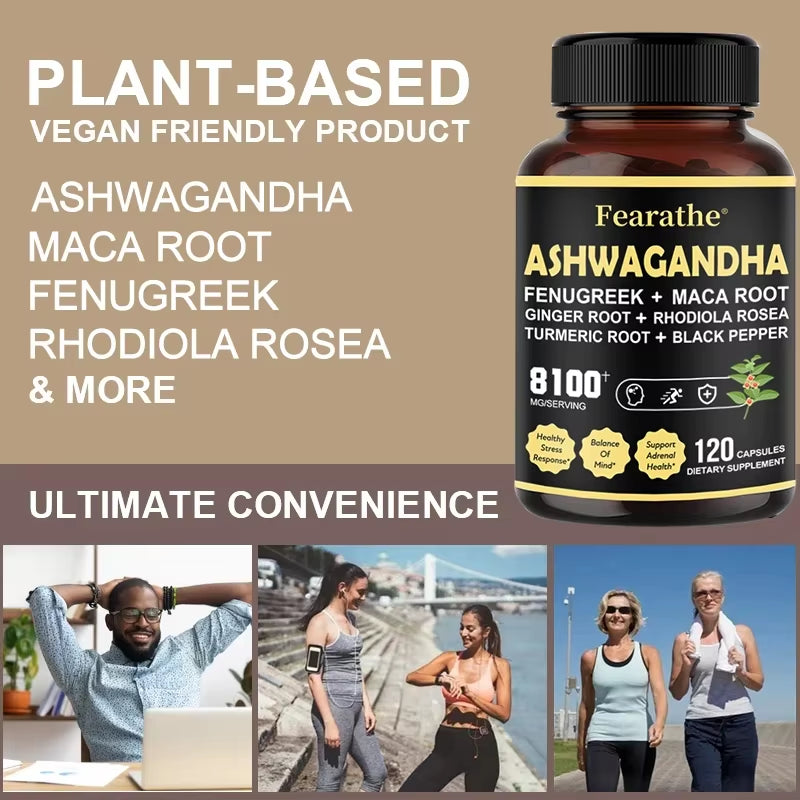 Ashwagandha - 7 in 1 Fenugreek, Maca, Turmeric, Rhodiola Rosea - Natural Sleep, Adrenal, Immune and Energy Support Supplement