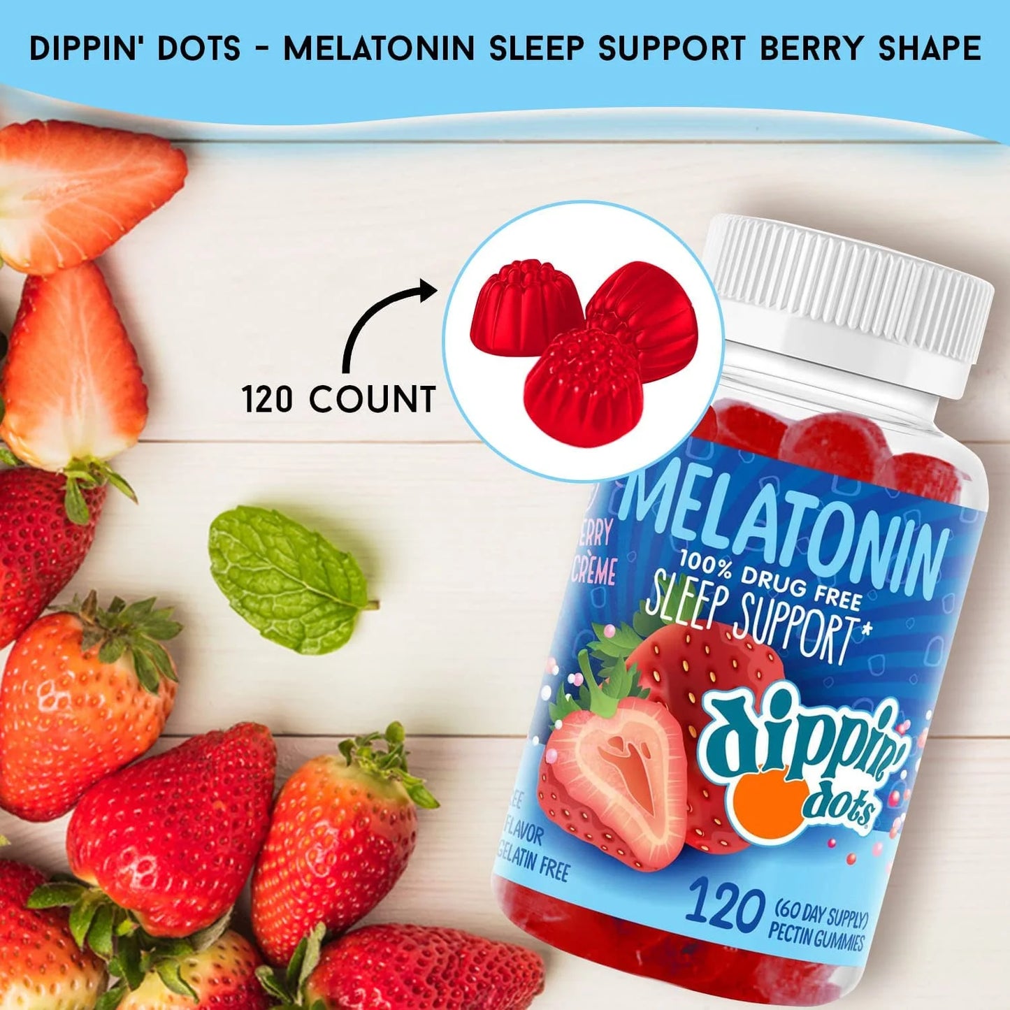 Dippin’ Dots Melatonin Gummies Sleep Supplement Strawberry Sunset Sleeping Gummies for Adults and Kids, 60 Count