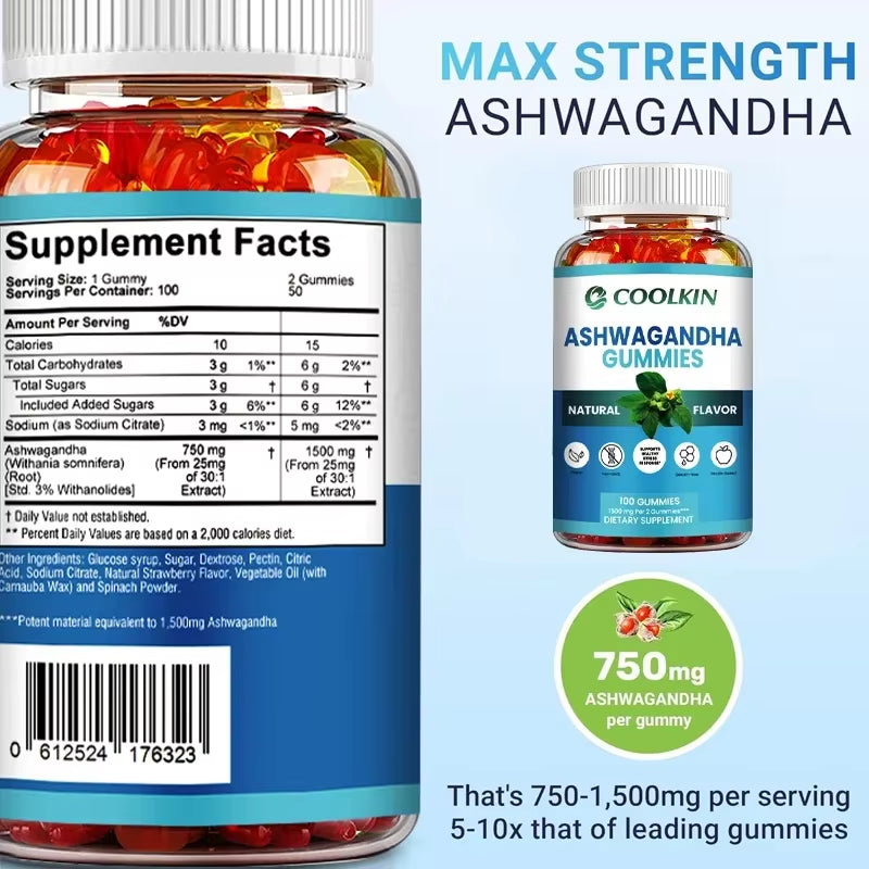 Ashwagandha Gummies - Relieve Fatigue, Stress, Anxiety, Improve Mood and Sleep Quality