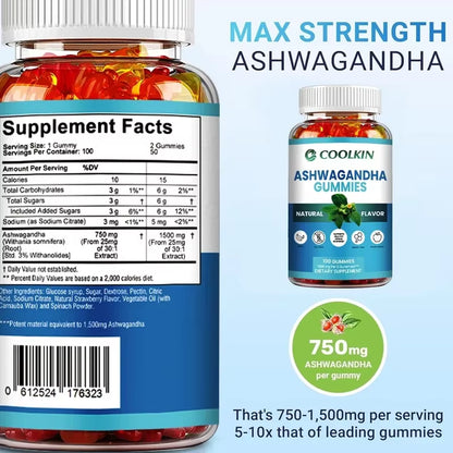 Ashwagandha Gummies - Relieve Fatigue, Stress, Anxiety, Improve Mood and Sleep Quality