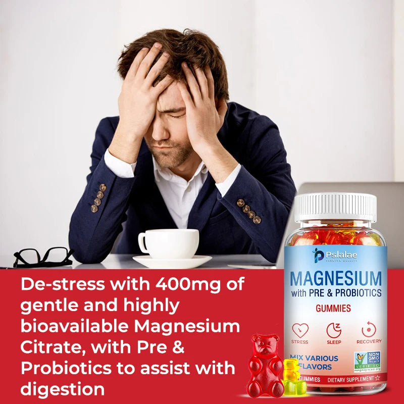 Magnesium Citrate Gummies - with Prebiotics & Probiotics - Promotes Relaxation, Improves Sleep, Heart, Muscle, Digestive Support