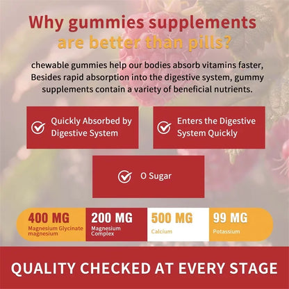 Magnesium Glycinate Gummies - Improve Sleep, Relax Nerves, Brain Health, Strengthen Muscles and Bones