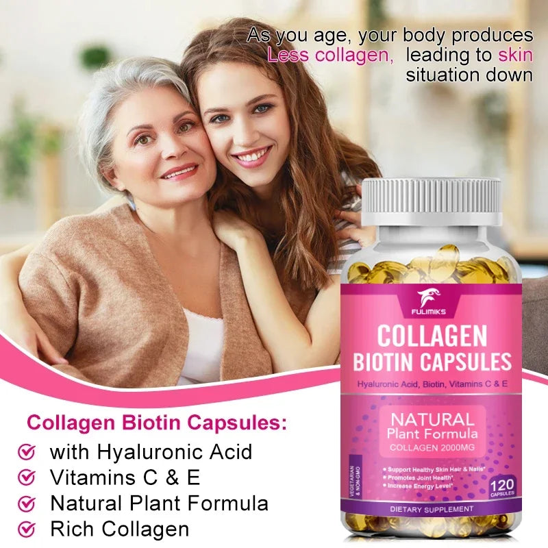 Collagen 2000 mg with Biotin 2500 mcg, 3 g Protein, Hyaluronic Acid, and Vitamin C - Dietary Supplement for Men and Women