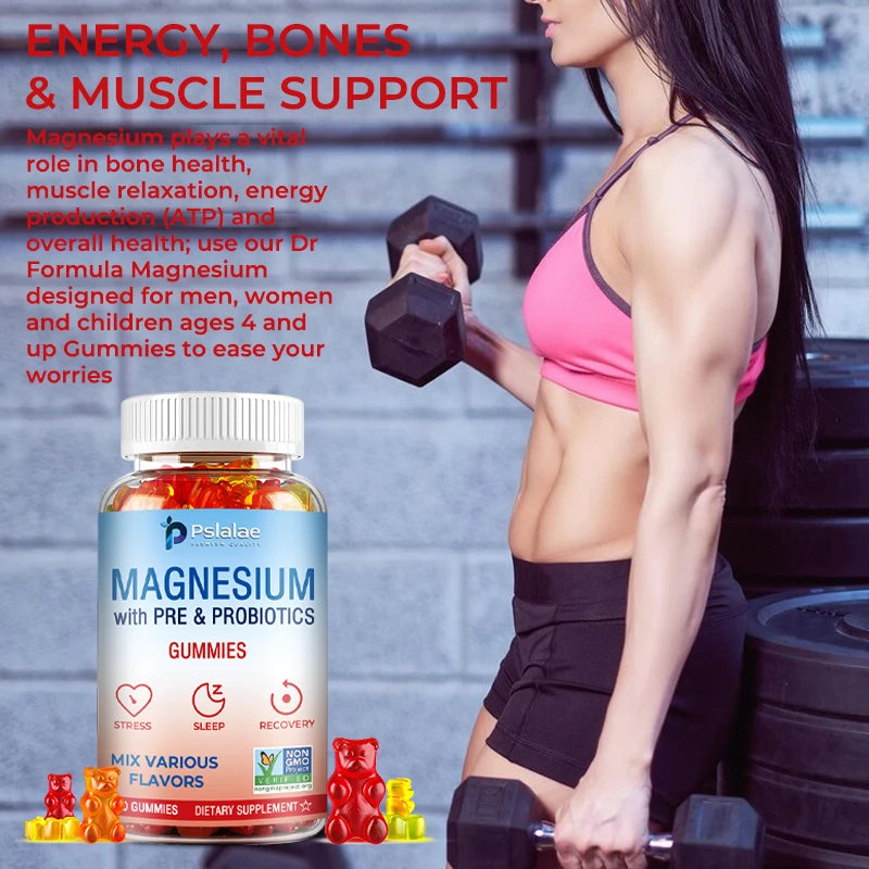 Magnesium Citrate Gummies - with Prebiotics & Probiotics - Promotes Relaxation, Improves Sleep, Heart, Muscle, Digestive Support