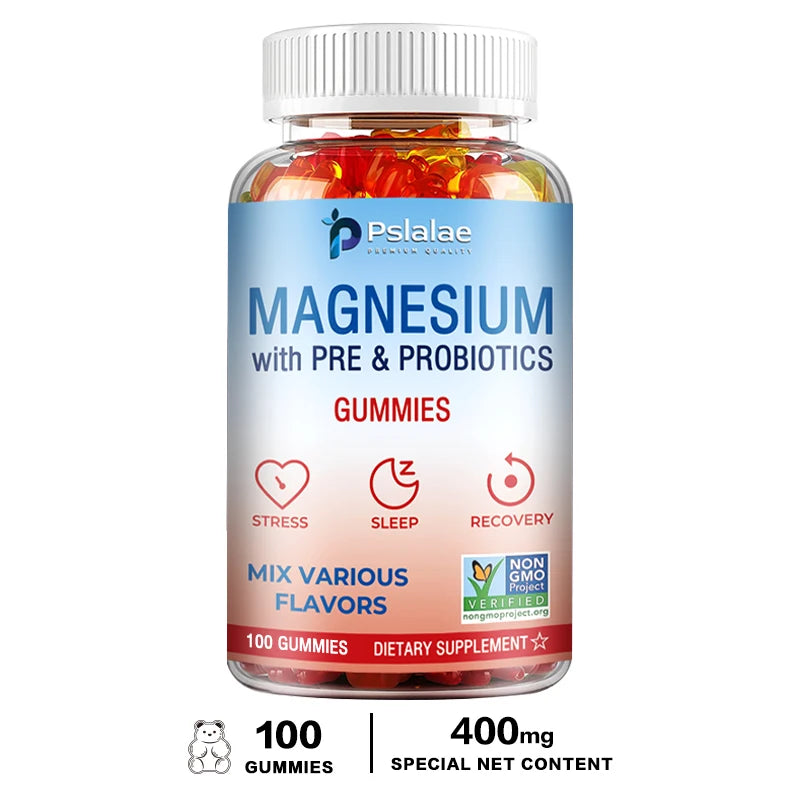 Magnesium Citrate Gummies - with Prebiotics & Probiotics - Promotes Relaxation, Improves Sleep, Heart, Muscle, Digestive Support