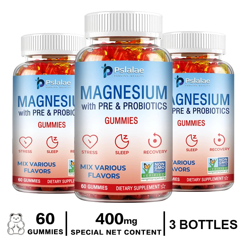 Magnesium Citrate Gummies - with Prebiotics & Probiotics - Promotes Relaxation, Improves Sleep, Heart, Muscle, Digestive Support