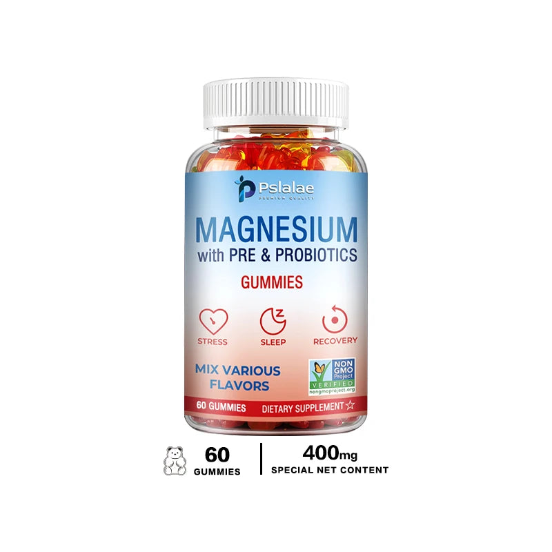 Magnesium Citrate Gummies - with Prebiotics & Probiotics - Promotes Relaxation, Improves Sleep, Heart, Muscle, Digestive Support