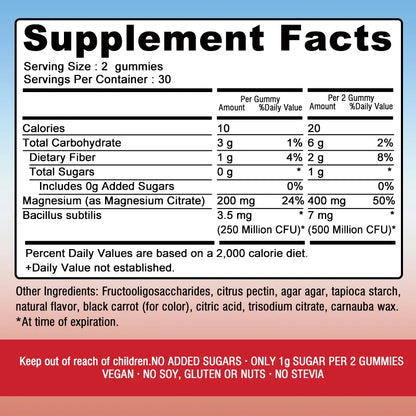 Magnesium Citrate Gummies - with Prebiotics & Probiotics - Promotes Relaxation, Improves Sleep, Heart, Muscle, Digestive Support