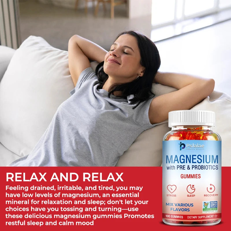 Magnesium Citrate Gummies - with Prebiotics & Probiotics - Promotes Relaxation, Improves Sleep, Heart, Muscle, Digestive Support