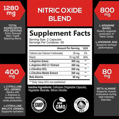 Nitric Oxide - Improve Exercise Performance, Promote Muscle Growth, and Promote Blood Flow and Circulation