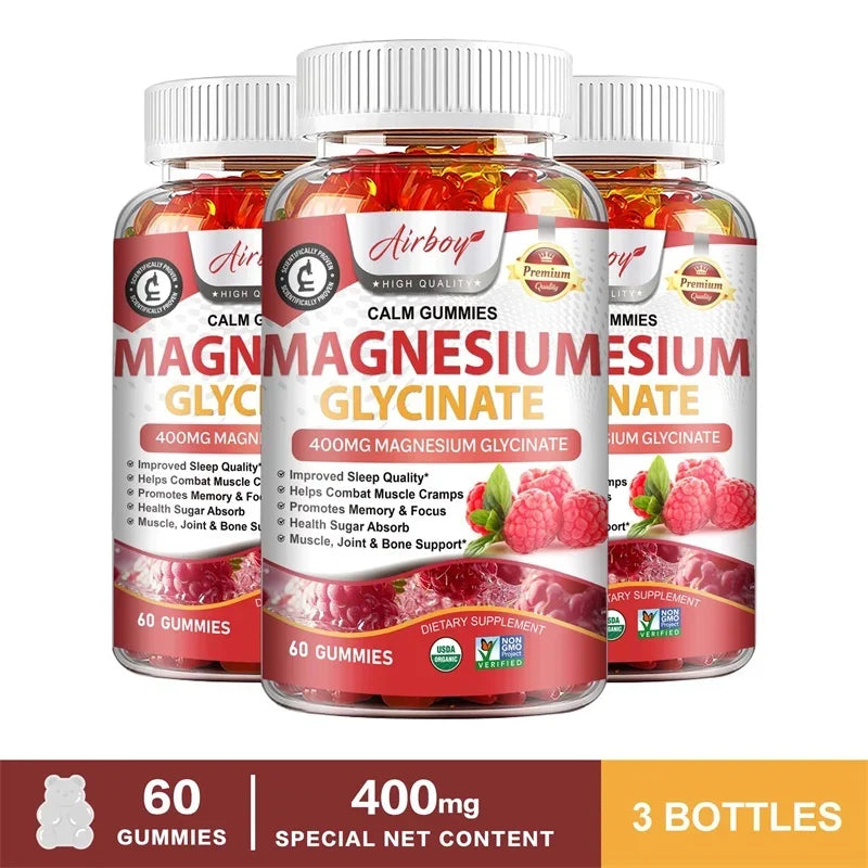 Magnesium Glycinate Gummies - Improve Sleep, Relax Nerves, Brain Health, Strengthen Muscles and Bones