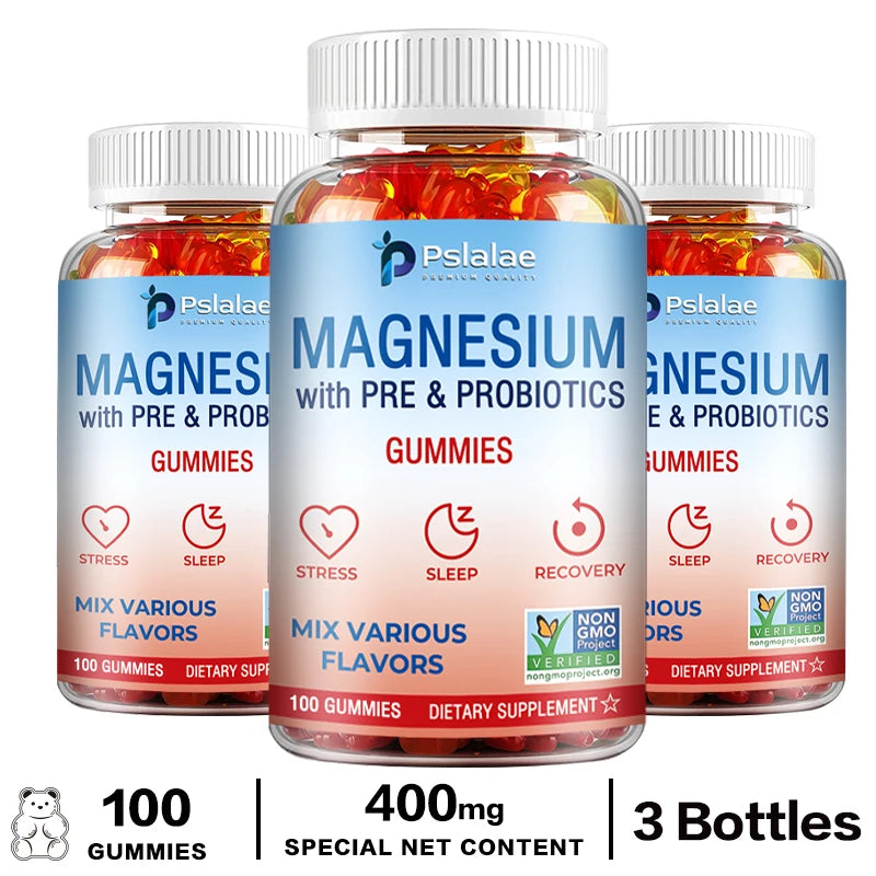 Magnesium Citrate Gummies - with Prebiotics & Probiotics - Promotes Relaxation, Improves Sleep, Heart, Muscle, Digestive Support