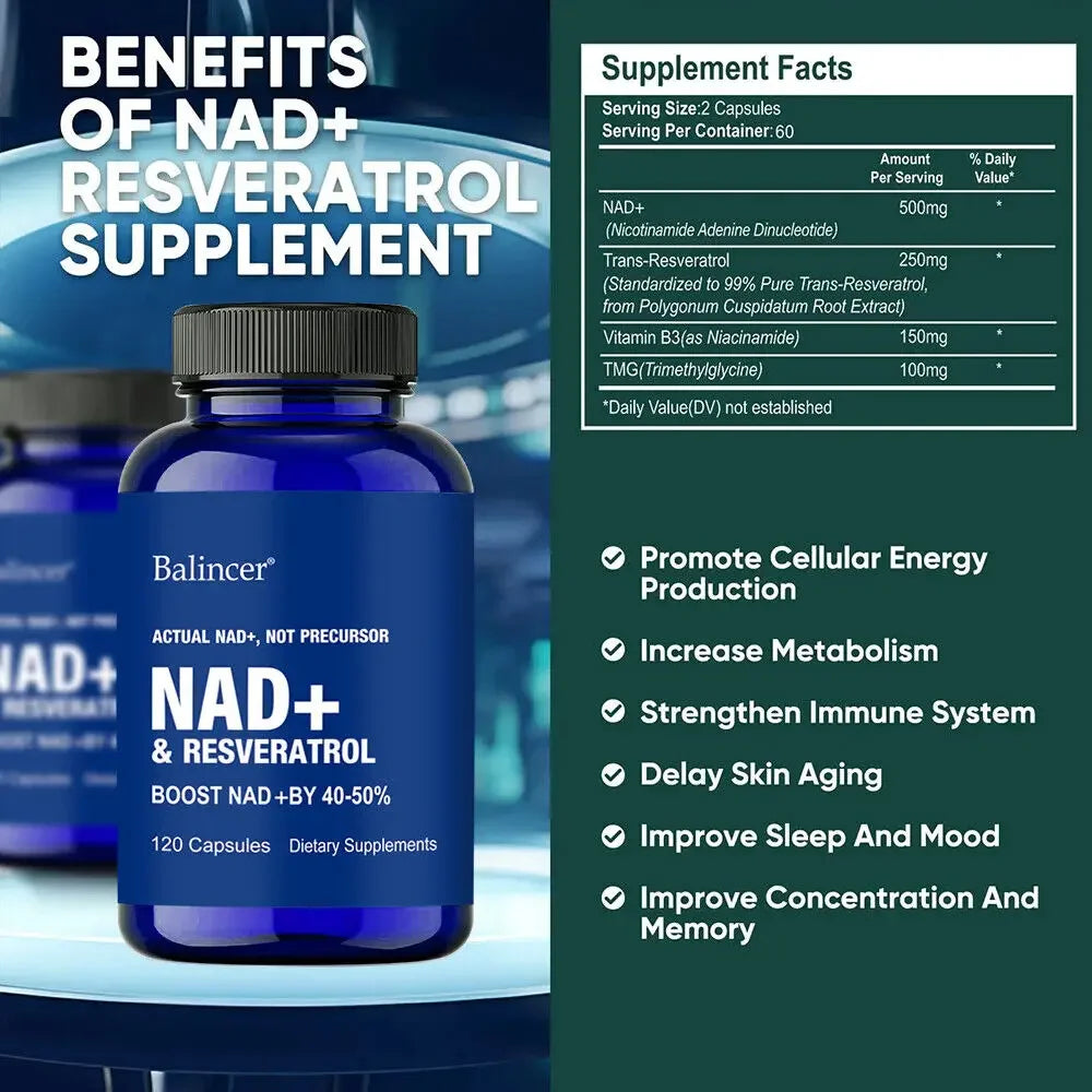 NAD Supplements, Supplements with Resveratrol + Vitamin B3, Nad plus Boost Supplements - Supports Cellular Health