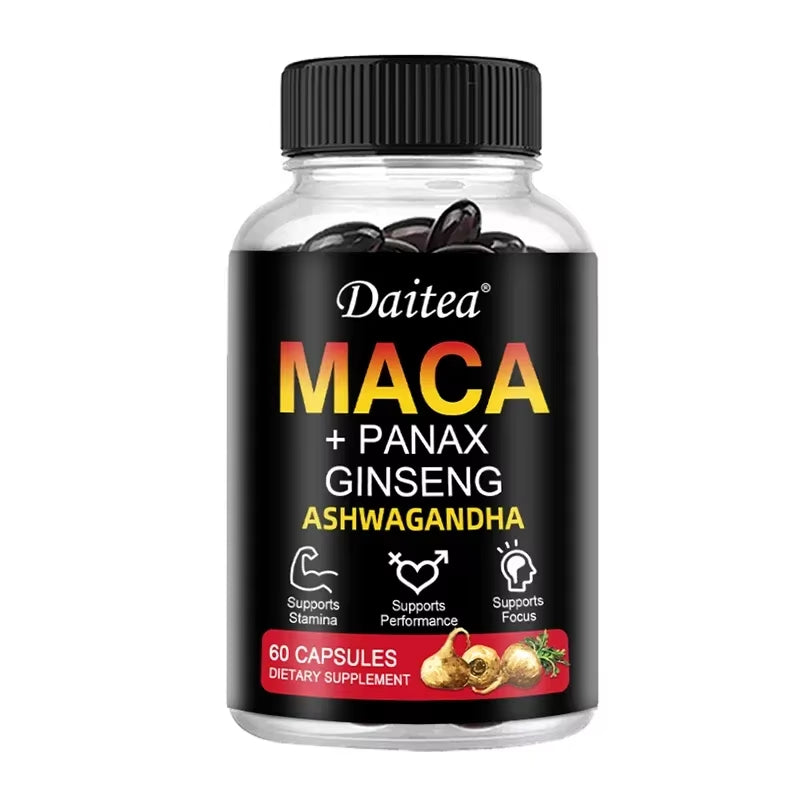 Maca Root Capsules (With Black Maca) + Red Ginseng Extract to Support Energy, Endurance and Performance