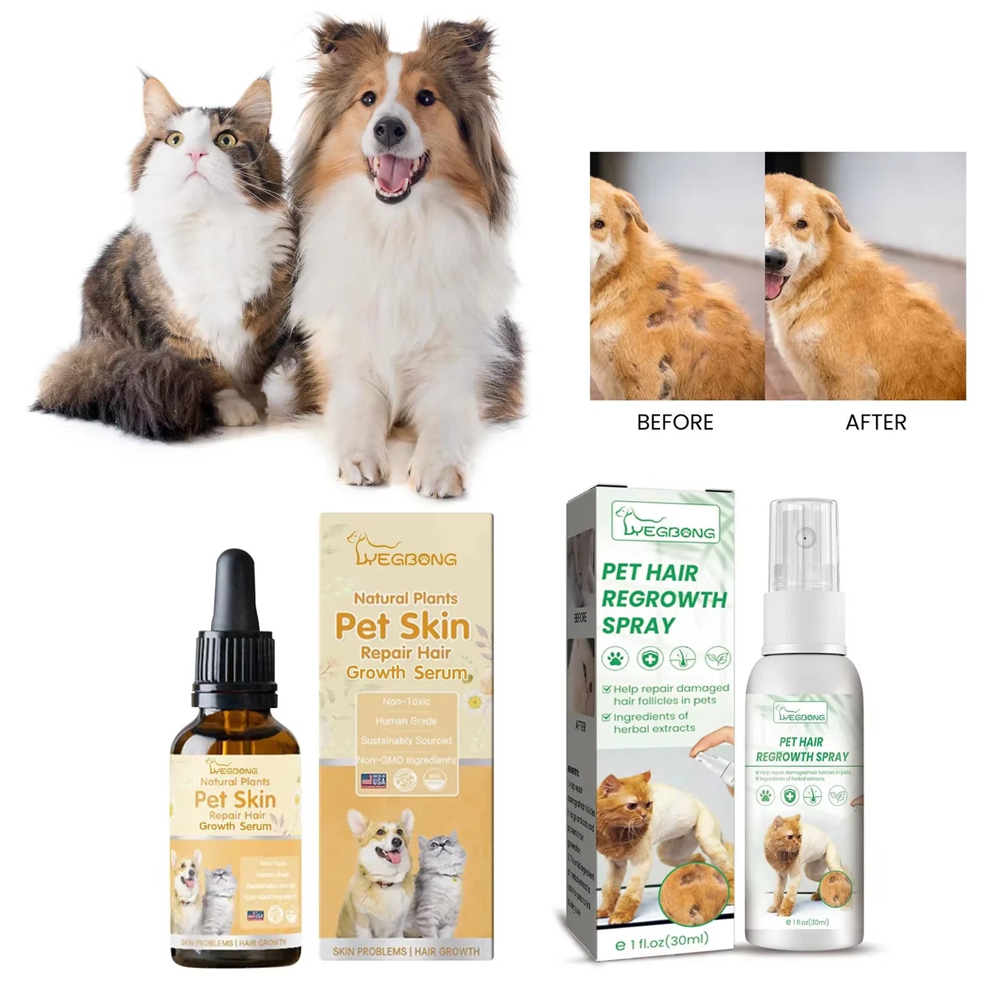 Cat Hair Regrowth Liquid Dog Hair Loss Treatment Promote Cat Hair Growth Pet Skin Repair Relieve Itching Pet Skin Repair Essence