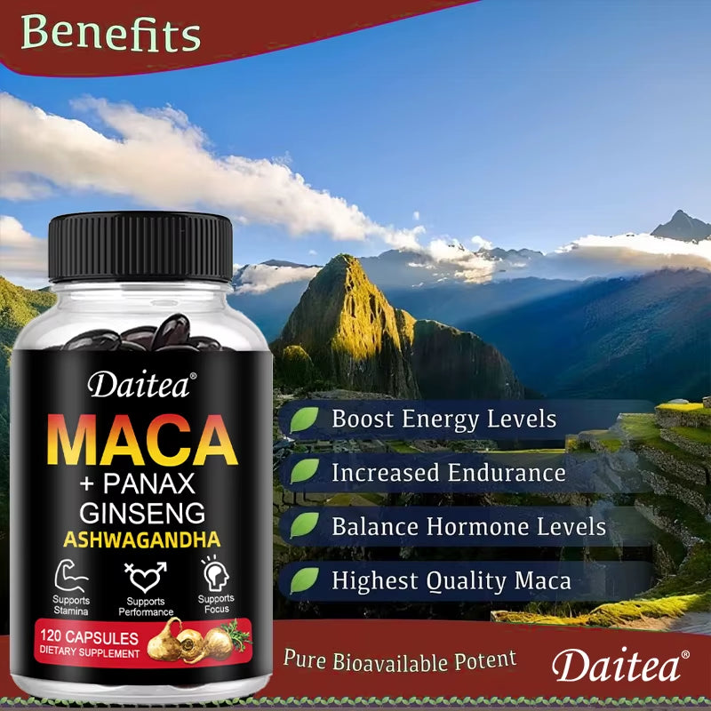 Maca Root Capsules (With Black Maca) + Red Ginseng Extract to Support Energy, Endurance and Performance