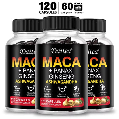 Maca Root Capsules (With Black Maca) + Red Ginseng Extract to Support Energy, Endurance and Performance