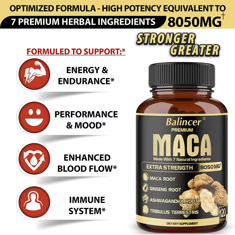 Maca Root Capsules - Natural Energy Supplement, Supports Athletic Performance and Motivation, Builds Muscle and Strengthens