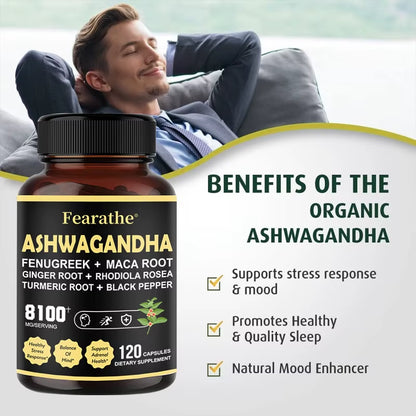 Ashwagandha - 7 in 1 Fenugreek, Maca, Turmeric, Rhodiola Rosea - Natural Sleep, Adrenal, Immune and Energy Support Supplement