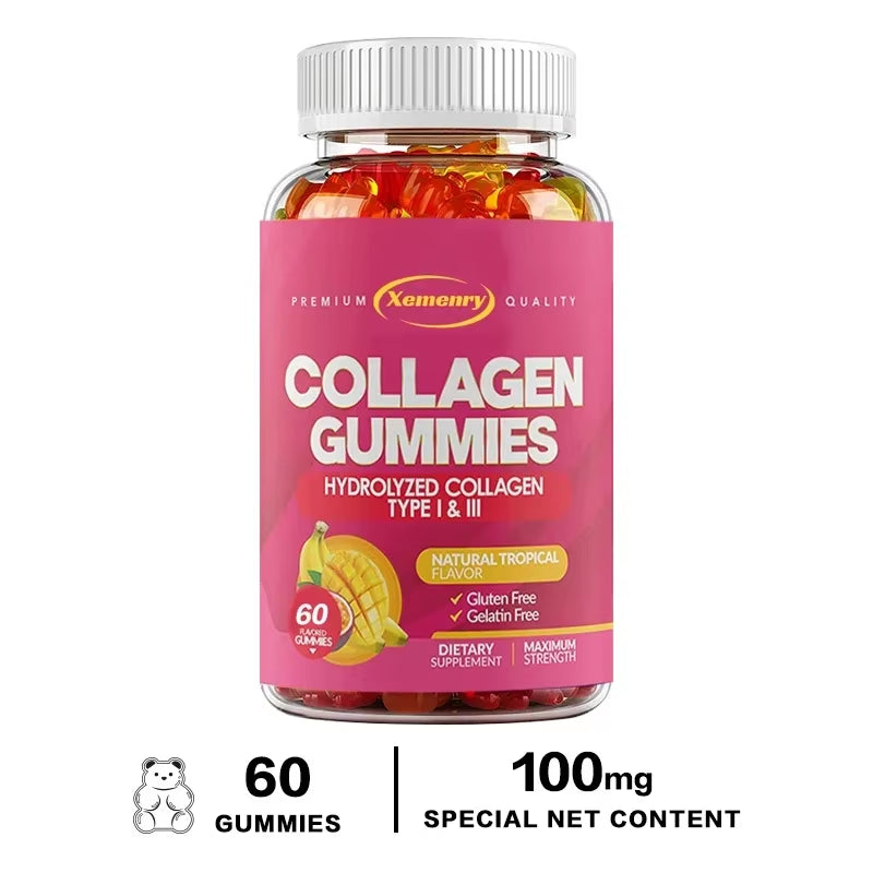 Collagen Gummies - for Hair, Skin, Nails & Joints - Hydrolyzed Collagen Type I & III