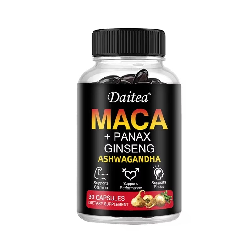 Maca Root Capsules (With Black Maca) + Red Ginseng Extract to Support Energy, Endurance and Performance