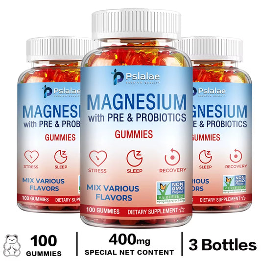 Magnesium Citrate Gummies - with Prebiotics & Probiotics - Promotes Relaxation, Improves Sleep, Heart, Muscle, Digestive Support