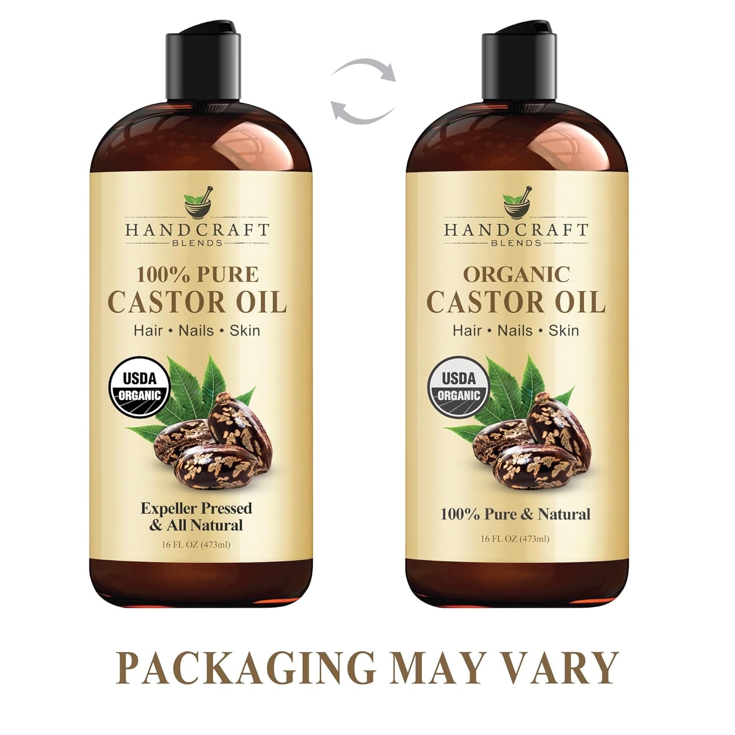 Organic Castor Oil - 16 Fl Oz - 100% Pure and Natural - Premium Grade Oil for Hair Growth, Eyelashes and Eyebrows - Carrier Oil - Hair & Body Oil - Expeller-Pressed