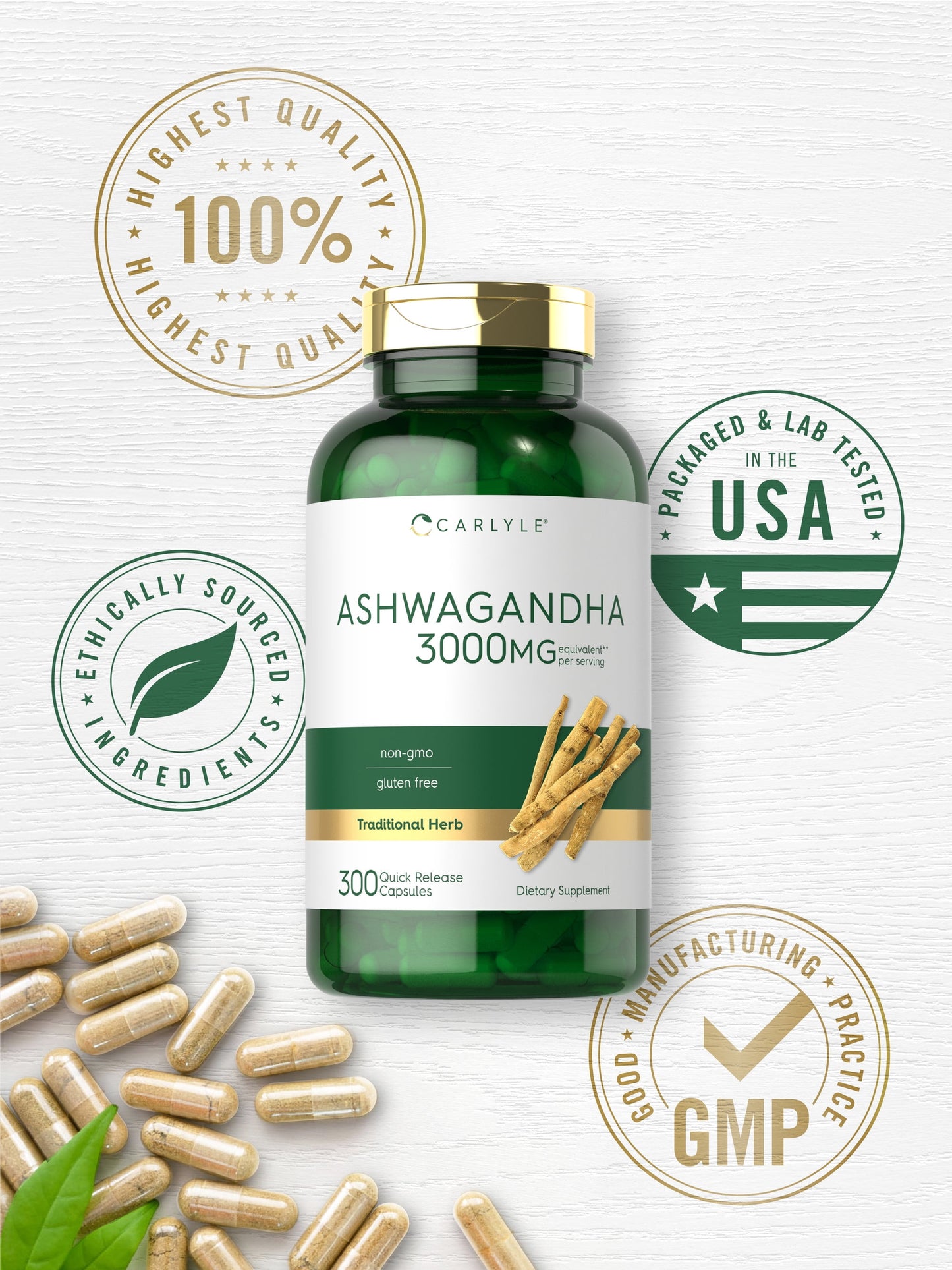 Ashwagandha Supplement 3000Mg | 300 Capsules | Non-Gmo, Gluten Free | by